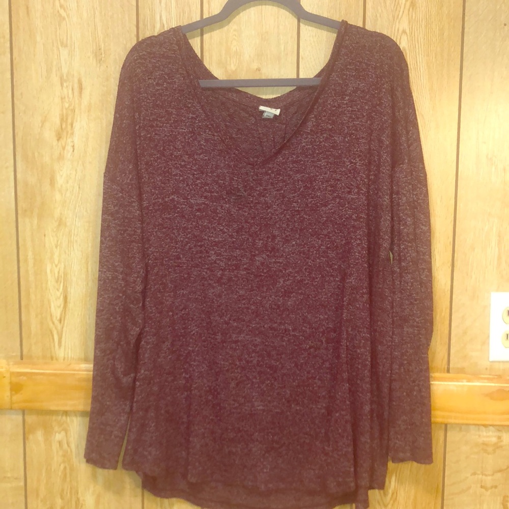 Burgundy and grey long sleeve shirt